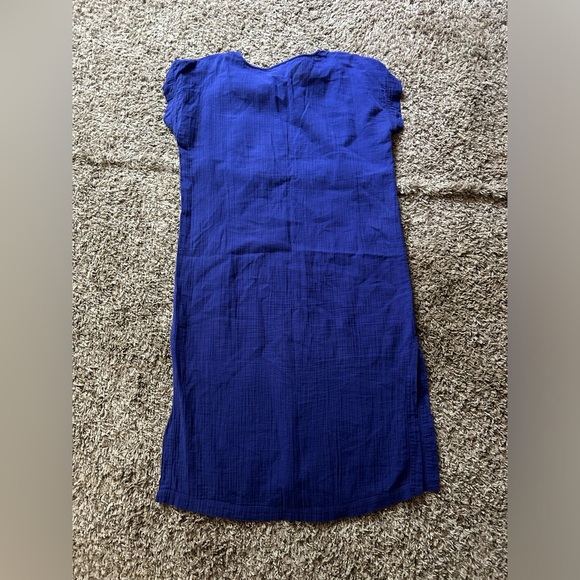 Eileen Fisher Blue Midi Dress with Slit and Dolman Sleeves Size: Small - Picture 4 of 6